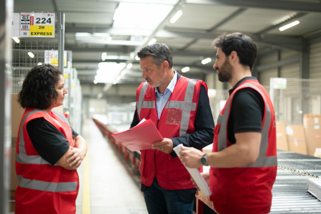 Photo de collaborateurs qui échangent dans leur environnement de travail