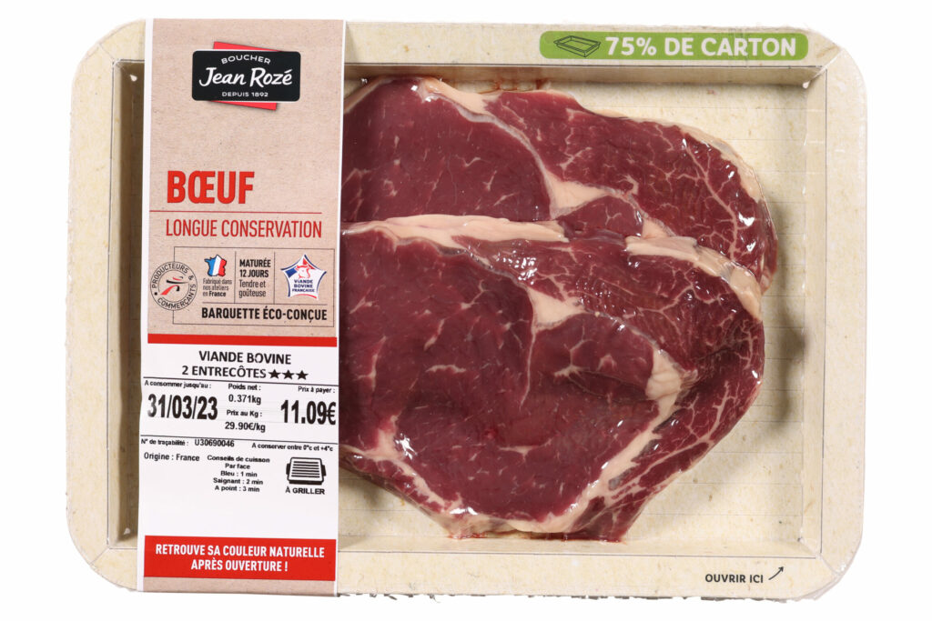 Packshot d'un morceau de viande dans sa barquette