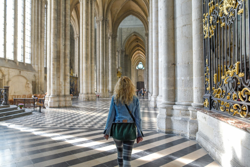 Back view of a female in Amiens Cathedral, France